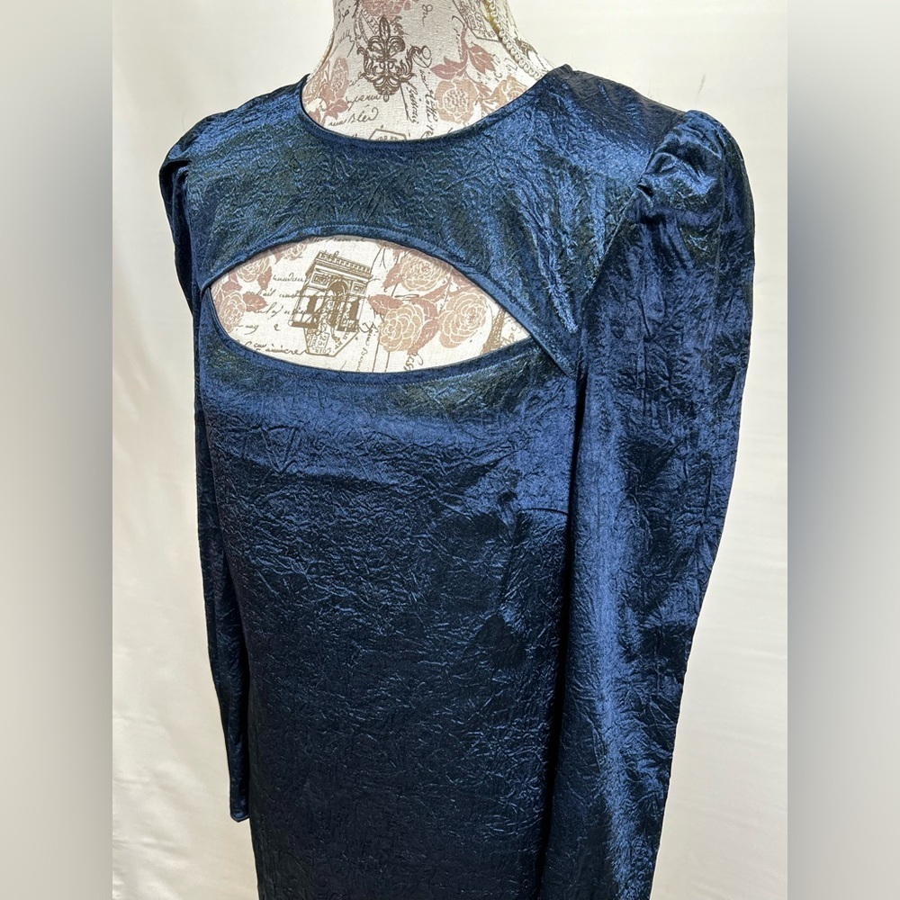 BAUM UND PFERDGARTEN Blue crinkle puff sleeve open front maxi dress size 6